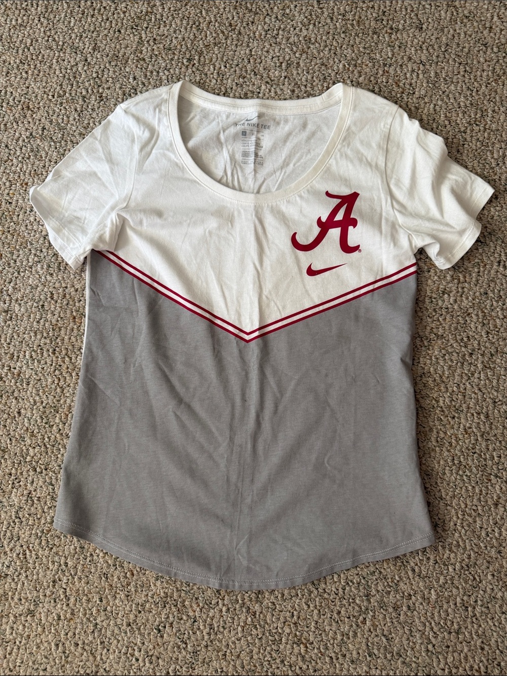 New Nike Alabama Short Sleeve Colorblock Scoop Neck Tee - White & Gray Small